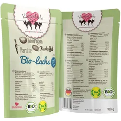 Katzenliebe 100 Gramm Katzennassfutter Sparpaket 30 x 100 Gramm Bio Lachs mit Kartoffel, Karotte und Kokos
