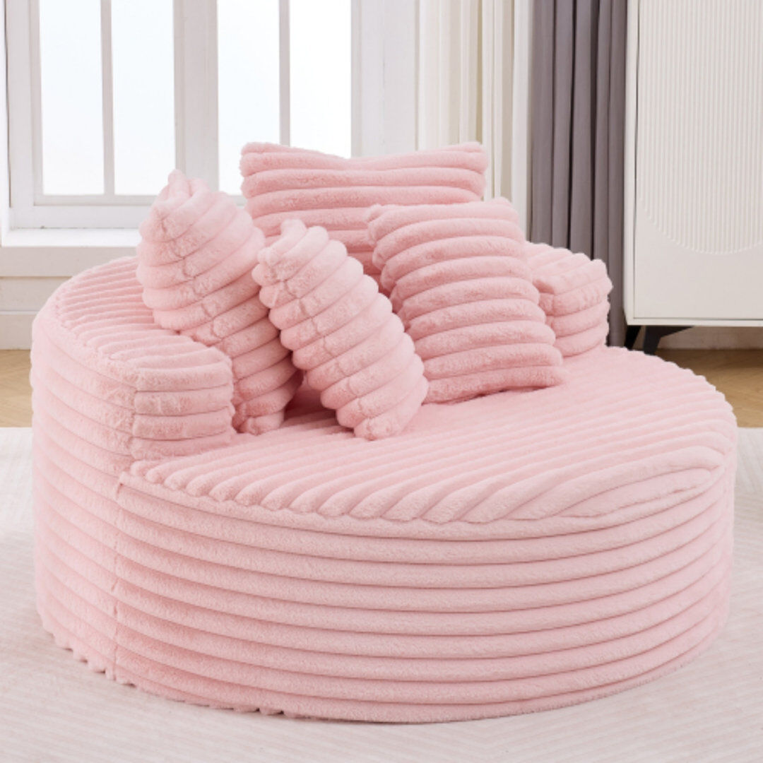 JKECAMARK 54.3" Pink Corduroy Round Chaise Lounge, No Assembly, Deep Seat Cloud Design Pink 84cm H X 138cm W X 138cm L