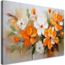 WANDBILD weiße und orangefarbene wildblumen