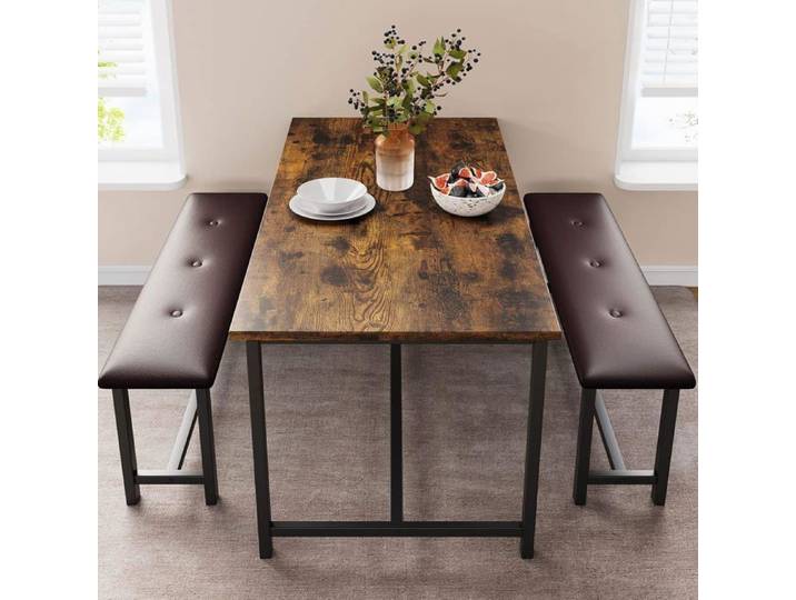 Salle a manger complete - Table cuisine et 2 banc - Scandinavie - pour cuisine Salle a manger marron