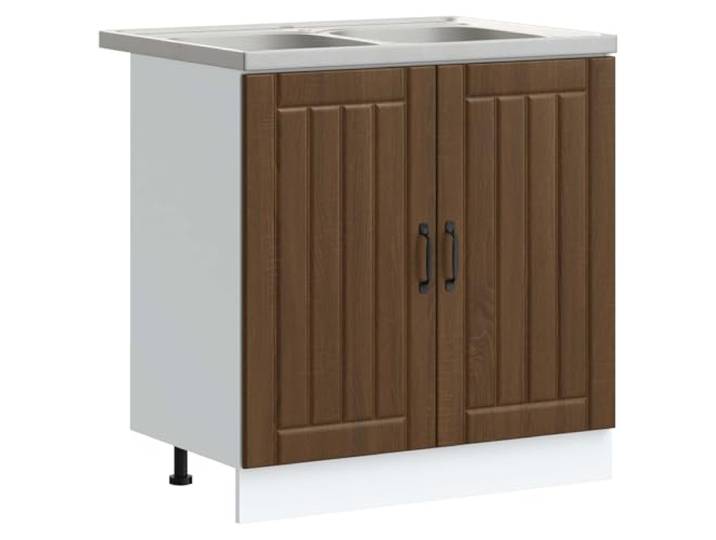KUPTYERFG Spülschrank 80x46x81.5 cm Braun Eichen-Optik 2-teilig mit Spüle Organisierte Küchenaufbewahrung: Unterschrank mit Spüle für die Küche, geräumige Fächer und schwarze Griffe.
