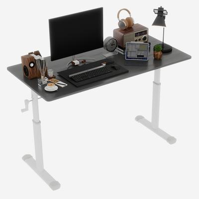 OKWISH Schreibtisch höhenverstellbar Grau 90x120x60 cm mit Handkurbel, stabile Doppelstütze, kompakt für Homeoffice und Arbeitszimmer