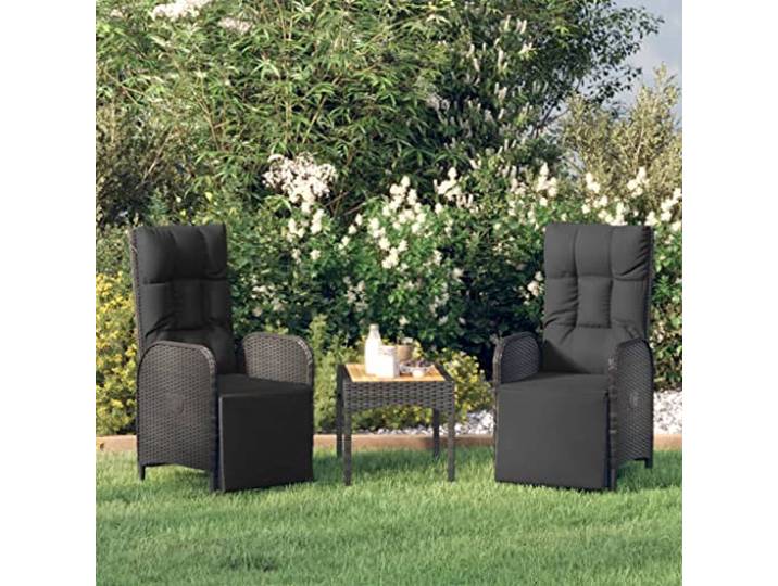 HEFZGDB Outdoor Relaxsessel mit Tisch und Liegefunktion für Garten und Terrasse, Poly Rattan Gestell mit Akazienholz Tischplatte, Verstellbare Rückenlehne und Fußstütze, Inklusive