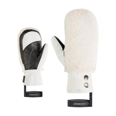 Fäustlinge ZIENER "KATNISS-Z DAMEN", Damen, Gr. S, weiß, Materialmix, Handschuhe Fäustlinge, wasserabweisend, extra warm, Kunstfell, Lederinnenhand