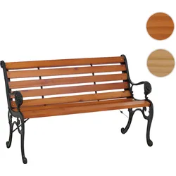 Gartenbank HWC-O25, Sitzbank Parkbank Holzbank 2-Sitzer, Gusseisen Holz Kiefer, 132cm ~ teak