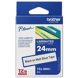 Brother, Beschriftungsband, Label-Making Tape Black On (2.40 cm, Schwarz, Silber)