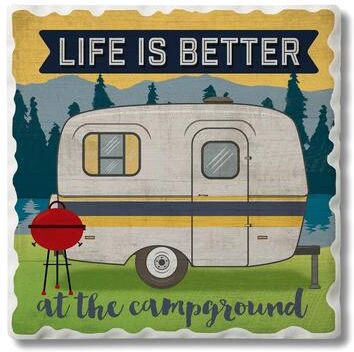 Counterart Absorbent Stone Coasters - Life Is Better - Set of 4 - 4x4x224