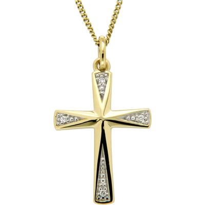 Kreuzanhänger FIRETTI "Schmuck Geschenk Gold 333 Halsschmuck Anhänger für Halskette Kreuz", gold (gelbgoldfarben, weißgoldfarben, wweiß), Schmuckanhänger, Damen, 0,02 P2 = erkennbare Einschlüsse, Diamanten Gelbgold 333, 0,7 g, Diamanten, Gelbgold...