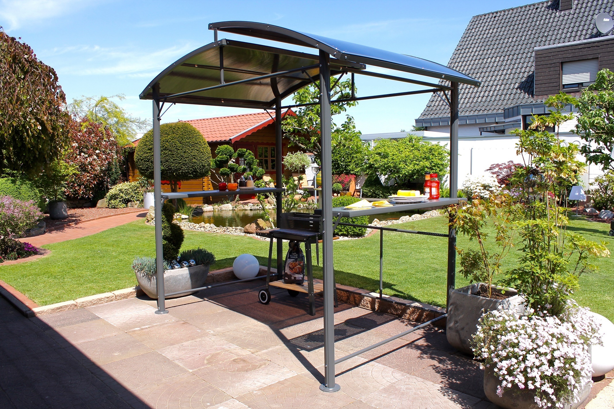 Leco Profi-Grillpavillon grau - Maße: 245 cm x 150 cm x 233 cm; 13880999