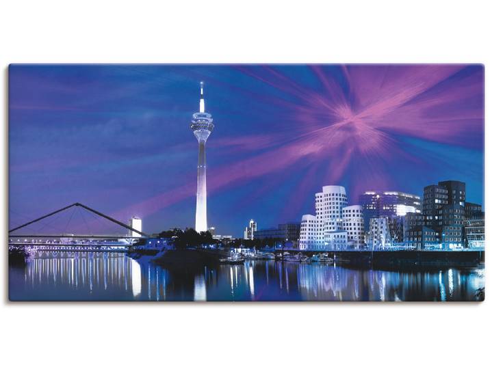 Leinwandbild ARTLAND Düsseldorf Skyline Abstrakte Collage , blau (farbe bild(er): blau), B:60cm H:30cm, Bilder, Leinwandbild, auf Holzrahmen gespannt