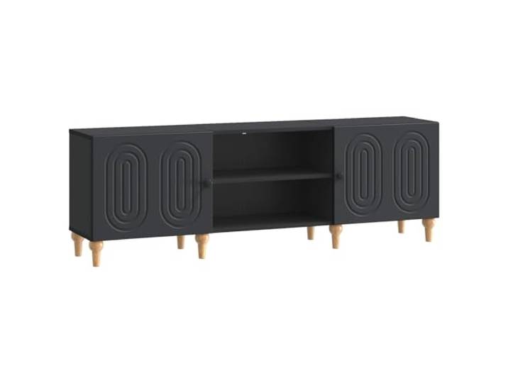 Favemtsl TV-Lowboard Schwarz 150x31x50 cm Fernsehtisch Holzwerkstoff Stilvolles Sideboard mit Streifenmuster, 2 Türen und offener Ablage für Wohnzimmer und Schlafzimmer mit 60 kg Tragkraft.