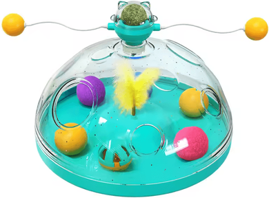 Inspire Curations Interactive Cat Puzzle Toy With Spinning Track Balls & Feather Teaser turquoise