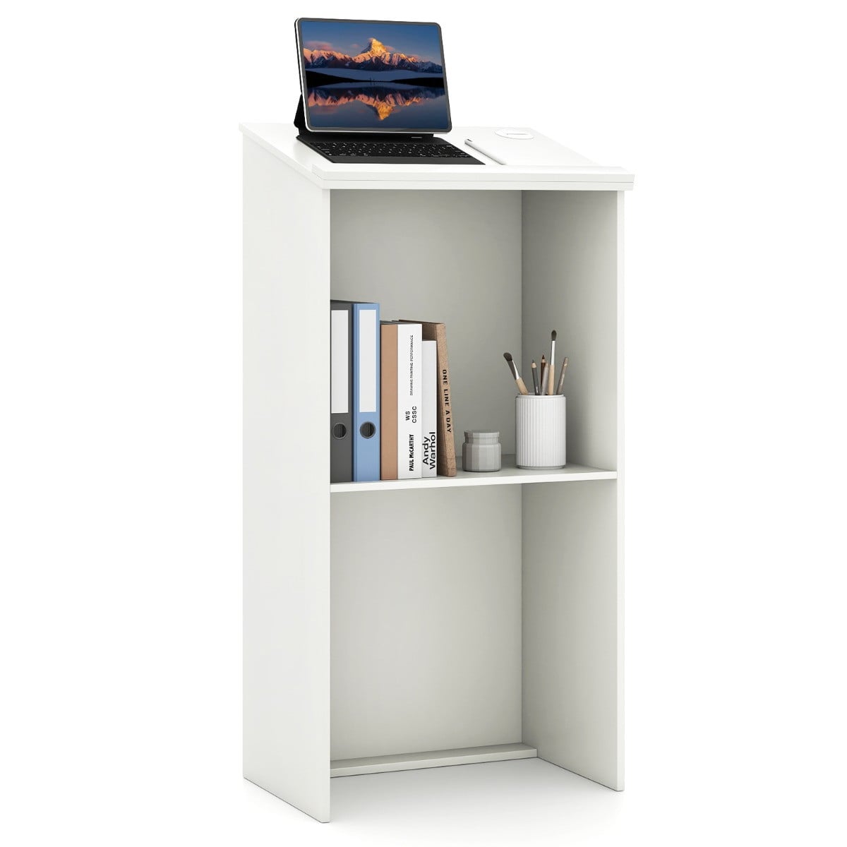 Costway Lessenaar Lectern Staand Bureau van Hout voor Kantoor en Klaslokalen - Wit