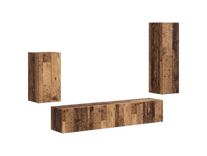 LKJephalotrop TV-Schrank Set Wandmontiert 4-Teilig Altholz-Optik Vierteiliges Hängeschrank-Set für Wohnzimmer und Schlafzimmer, bietet geschlossenen Stauraum für geordnete Mediengeräte.