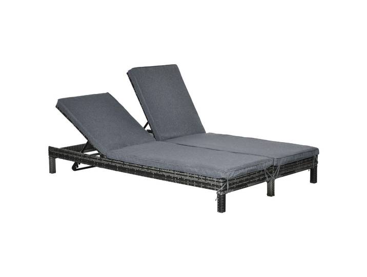 Outsunny Doppelliege, Metall, PE, Rattan, Grau, 120x28x196 cm, Gartenmöbel, Gartenliegen