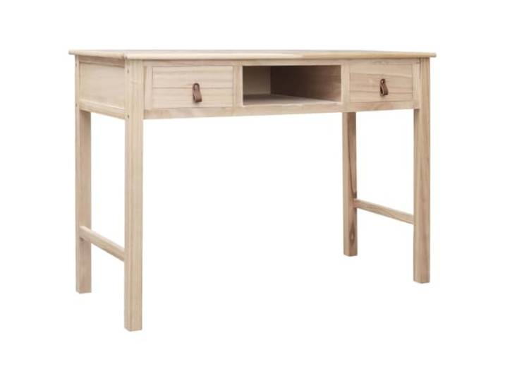 Todiikf Schreibtisch Natur 110x45x76 cm Massivholz mit 2 Schubladen Klassischer Konsolentisch aus Paulownia-Holz für Arbeitszimmer oder Schlafzimmer mit praktischem offenen Staufach.