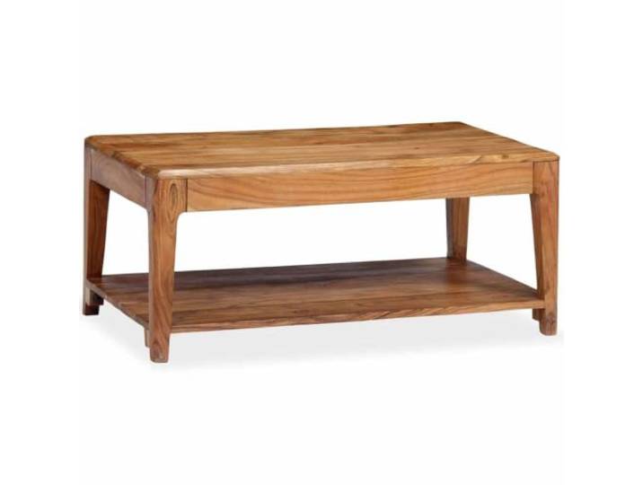 HEFZGDB Couchtisch Massivholz Akazie 88x50x38 cm mit Regalboden, Handgefertigter Beistelltisch Rustikal für Wohnzimmer, Stabile Tischplatte und Lagerfläche für Dekoration