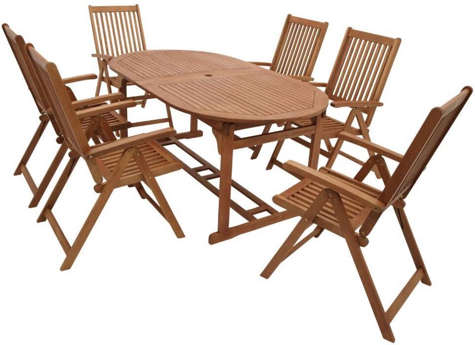 Pharao24.de Gartenmöbel Set Terrassensitzgruppe aus Eukalyptusholz geölt (siebenteilig)