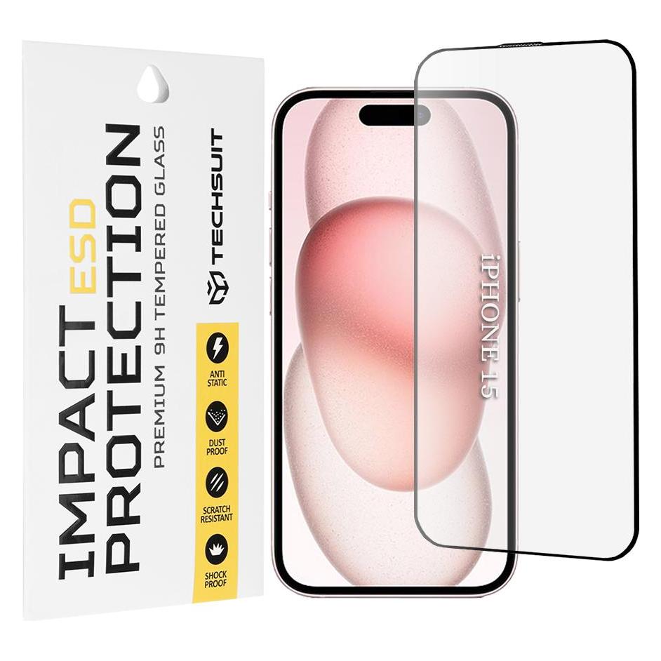 Techsuit - ESD Glass - iPhone 15 / iPhone 16 - Black (Apple iPhone 15, Apple iPhone 16) (60230418)