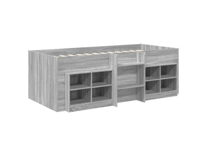 SKTQYQO Bettgestell Loft mit 3-teiligem Schrank Sonoma grau Holztechnik, platzsparendes Design, inklusive Leiter, Matratze 90 x 190 cm, Verwendung im Innenbereich
