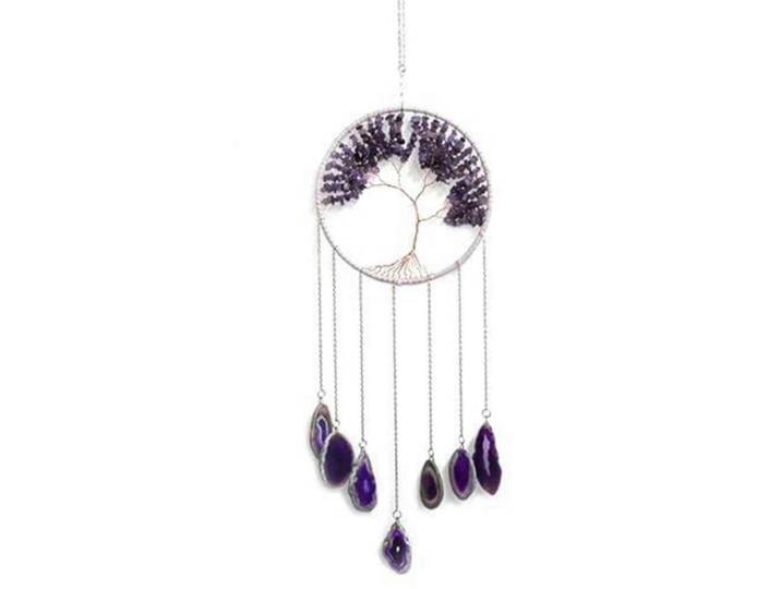 Windspiel Lebensbaum Achat Scheiben Violett, Lila, Stein, 16x55x16 cm, Dekoration, Gartendeko