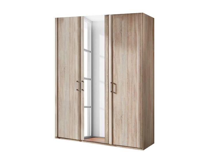 Drehtürenschrank Meran 150 x 216cm ohne Beleuchtung Beige/Eiche Sägerau Dekor 1 Spiegeltür ohne Kranzblende