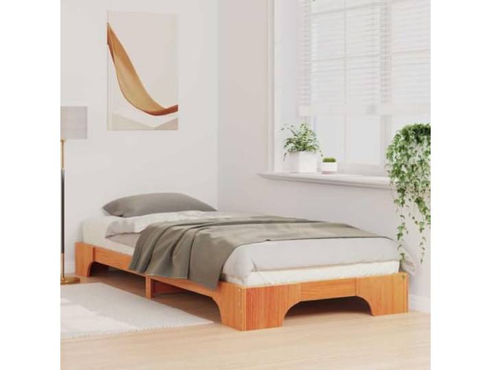 KTHLBRH Bett aus massiver Kiefer, Braun, 100 x 210 cm Lattenrost, modernes Design, pflegeleicht, für Schlafzimmer