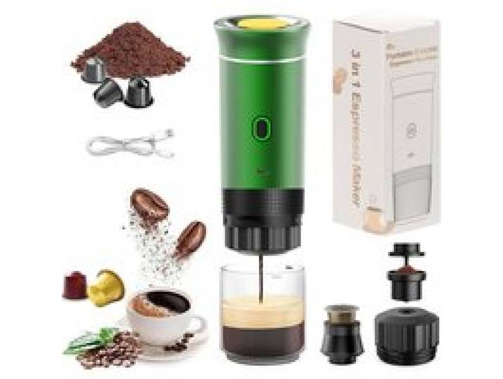 Machine à café portable cafetière chauffante portable cafetière de voiture cafetière à piles mini machine à expresso（Vert）