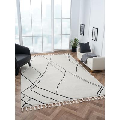 Hochflor-Teppich "Moroccan Drawline, LAGERRÄUMUNG", schwarz-weiß (weiß, schwarz), B:200cm H:24mm L:290cm, Polypropylen (PP), MYFLAIR MÖBEL & ACCESSOIRES, Teppiche, modern, marokkanisches Design, flauschig weich, auch als Läufer