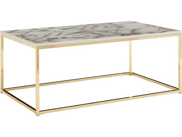 Couchtisch \ Cixi\ aus Tischplatte: foliertes MDF (mit Polyresin-Beschichtung) Gestell: lackierter Stahl in Weiß. Abmessungen (B/H/T) 100x40x60 cm