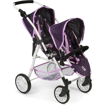 Puppen-Zwillingsbuggy CHIC2000 "Twinny, Stars Lila", lila (stars lila), Puppenwagen, KinderB:63cm H:77cm T:63cm, Kunststoff, Metall, Stoff, mit schwenkbaren Vorderrädern, B:63cm H:77cm T:63cm
