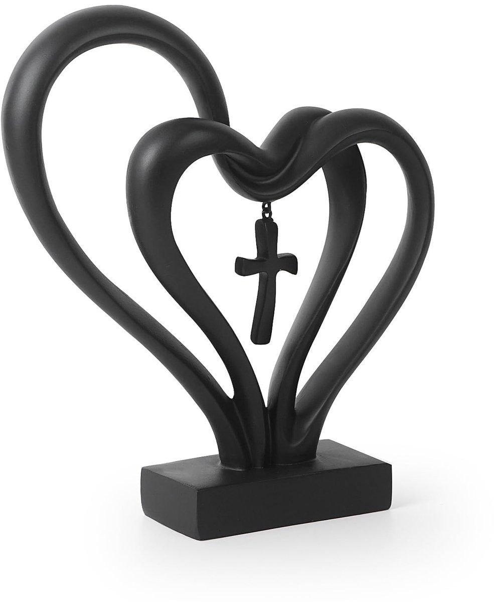 Dailygoods Dubbele Hart in Liefde Beeldhouwwerk met Hangende Kruis - Romantische Decoratie