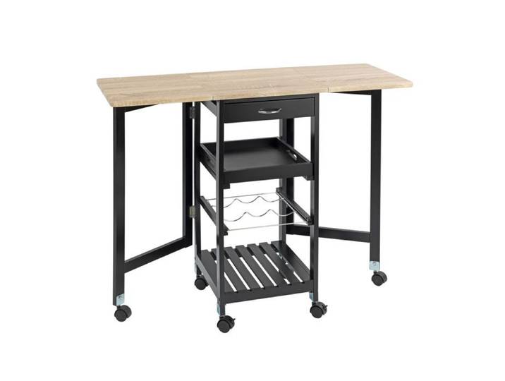 Wenko - Desserte de cuisine dépliante 6 roulettes - Noir