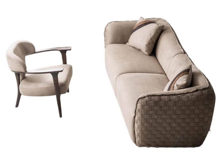 Xlmoebel Polstergarnitur XLMOEBEL Sofa und Sessel in Beige aus strapazierfähigem Stoff, (Polstergarnitur, 2-tlg., Sofa & Sessel-Set), Made in Europa