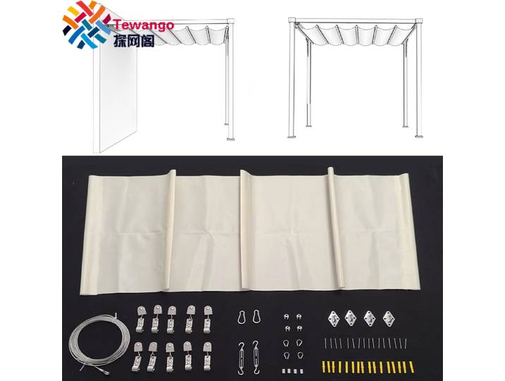Pergola de taille personnalisée, tissu imperméable + accessoires d'installation, filet d'ombrage ondulé, auvent télescopique Beige