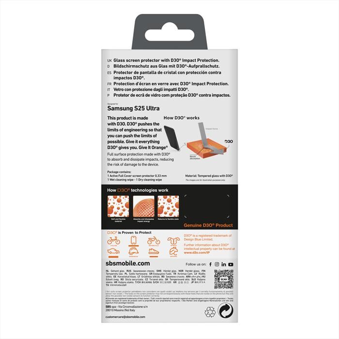 SBS D3o Screenglass Samsung S25 Ultra-trasparente