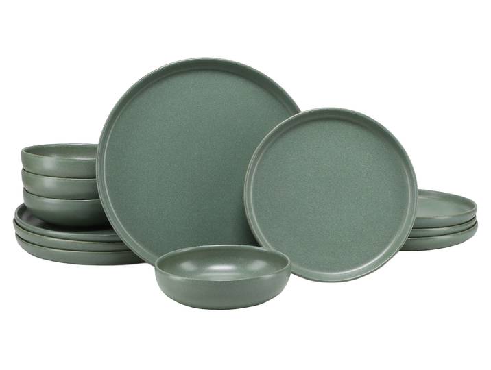 Teller-Set CREATABLE Uno, Geschirr-Set, 12-tlg. , grün, 12, Steinzeug, Geschirr-Sets, Teller-Set, Seidenmatten, Spezialglasur, Klare Konturen mit sanften Rundungen