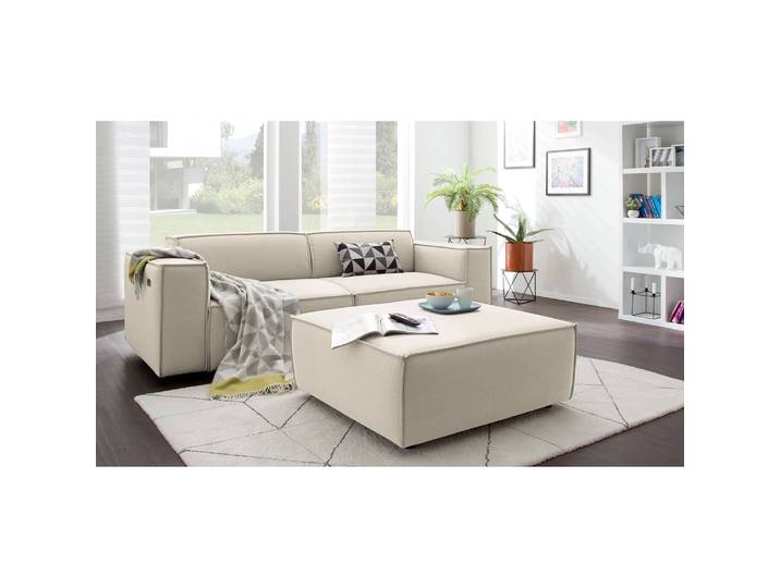 Polsterhocker quadratisch 98 x 40 x 97cm Weiß/Altweiß Webstoff Osta: Altweiß