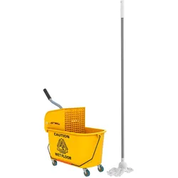 HOMCOM Reinigungswagen 20L Putzwagen mit Presse und Kehrgarnitur, Eimer inkl. Mopp