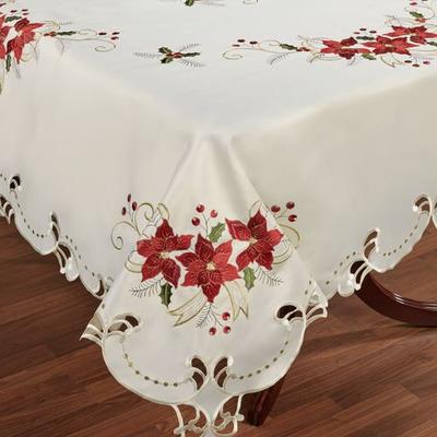 Touch of Class Poinsettia Palace Oblong Tablecloth Champagne, 70 x 84, Champagne