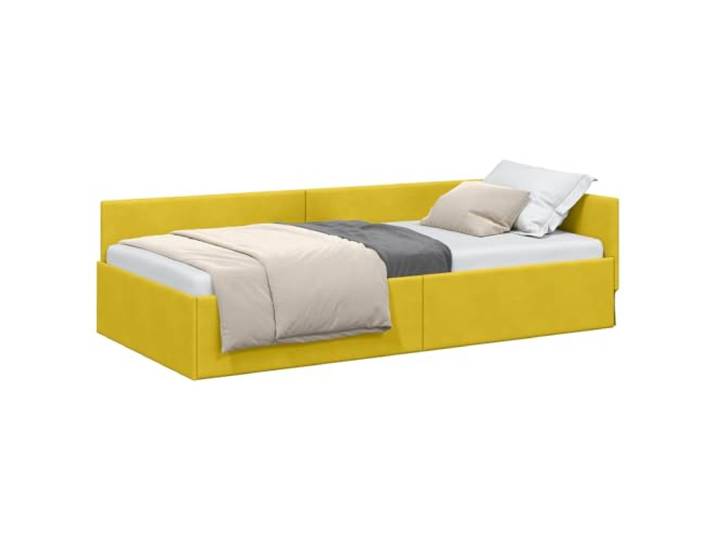 PUGYNBK Eck-Bettgestell, Gelb, 100 x 200 cm Weicher Samt, Lattenrost, L-förmiges Design, platzsparend