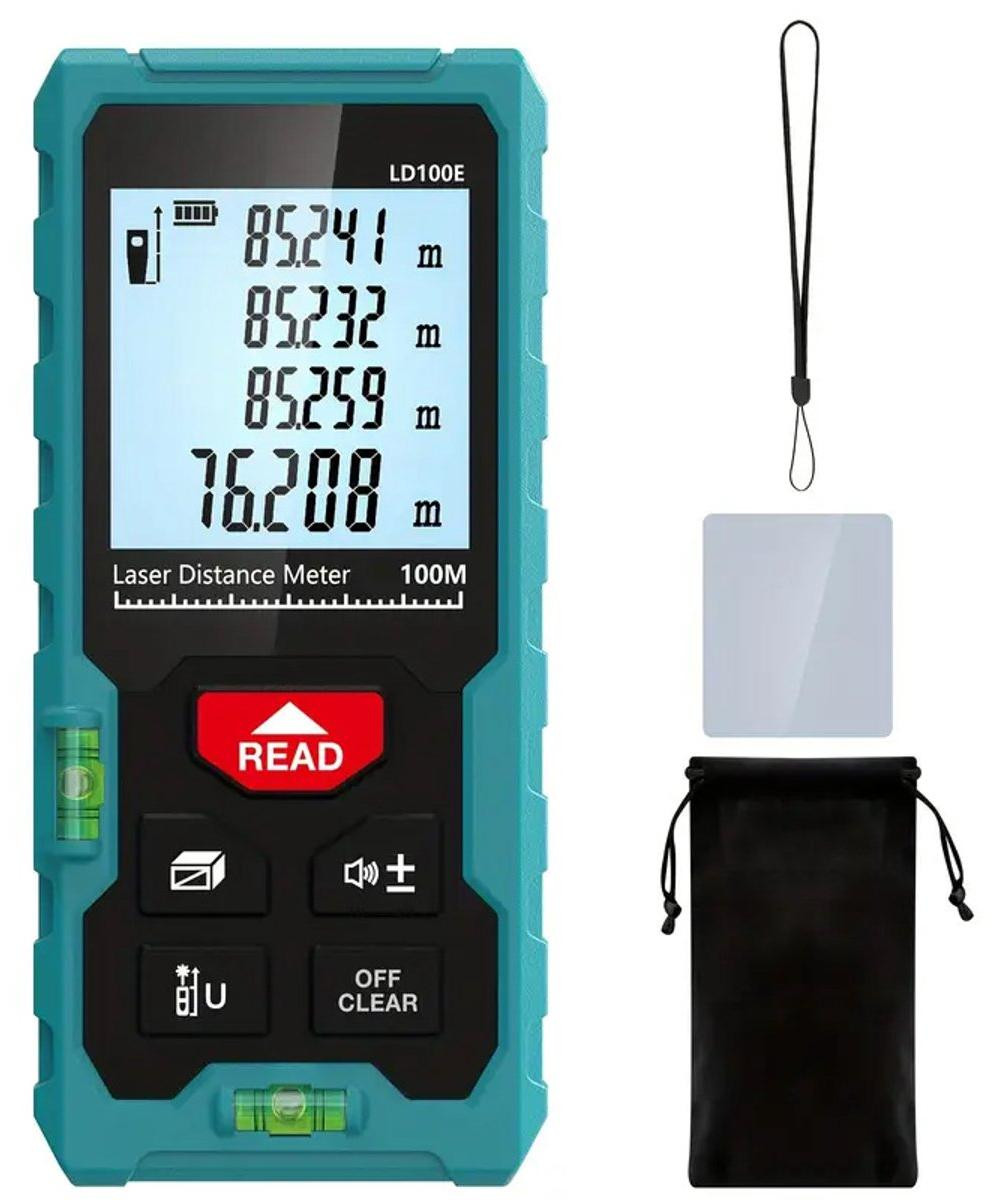 PolkaHome digitale laser afstandsmeter 100m met kruislijnlaser, 2 waterpassen en meetlint