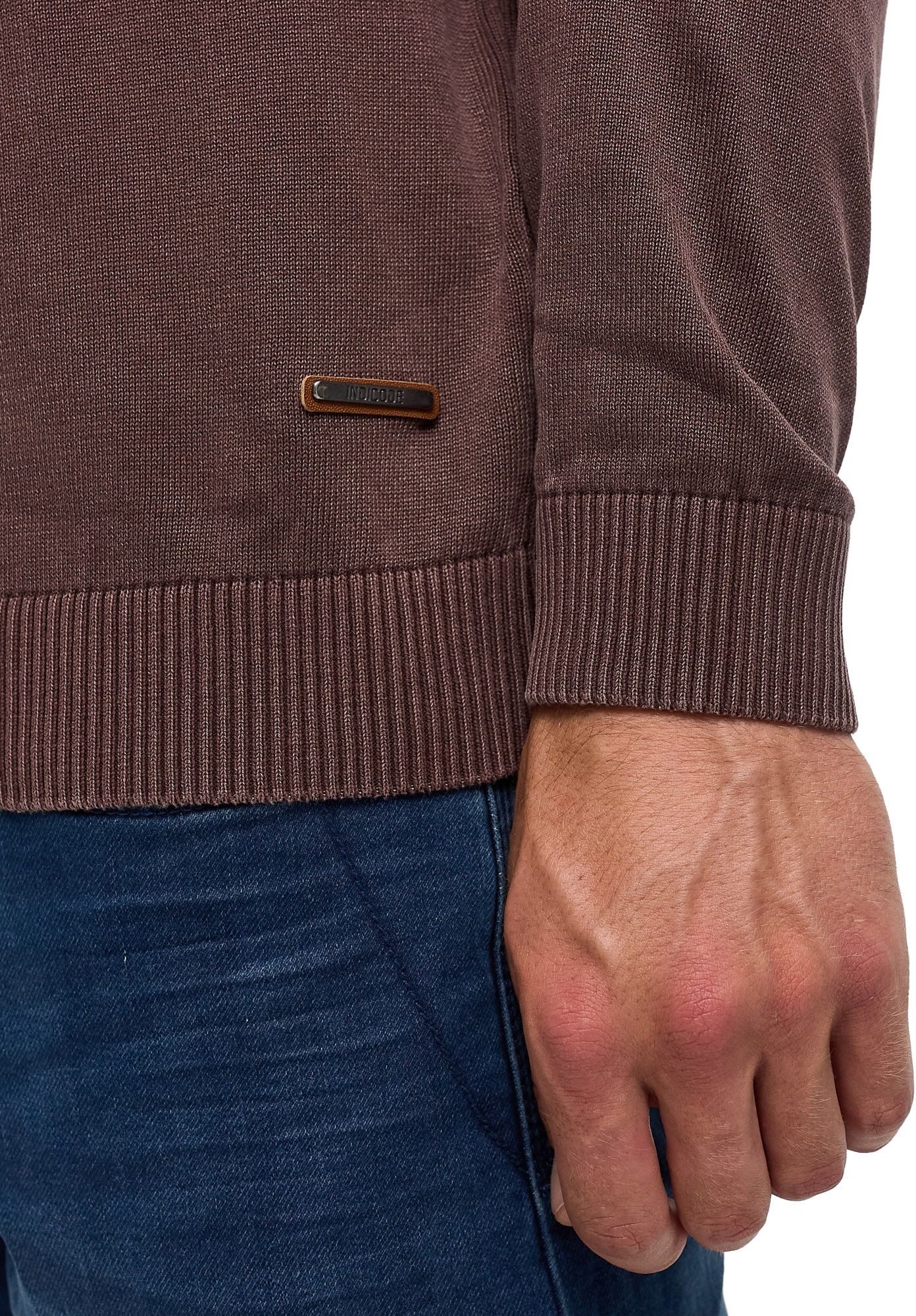 Rundhalspullover INDICODE "INArkmill o-neck", Herren, Gr. S, braun (fudge), Strick, Obermaterial: 100% Baumwolle, unifarben, regular fit normal, Rundhals, Bündchen, Pullover Rundhalspullover, Baumwolle, regular fit fudge S
