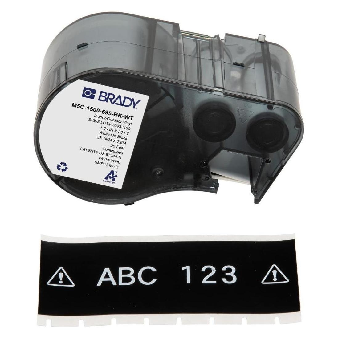 Brady M5C-1500-595-BK-WT, Vinyl, Weiss auf Schwarz, 38.10 mm x 7.62 m, permanent, Endlos (38.10 mm) (M5C-1500-595-BK-WT)