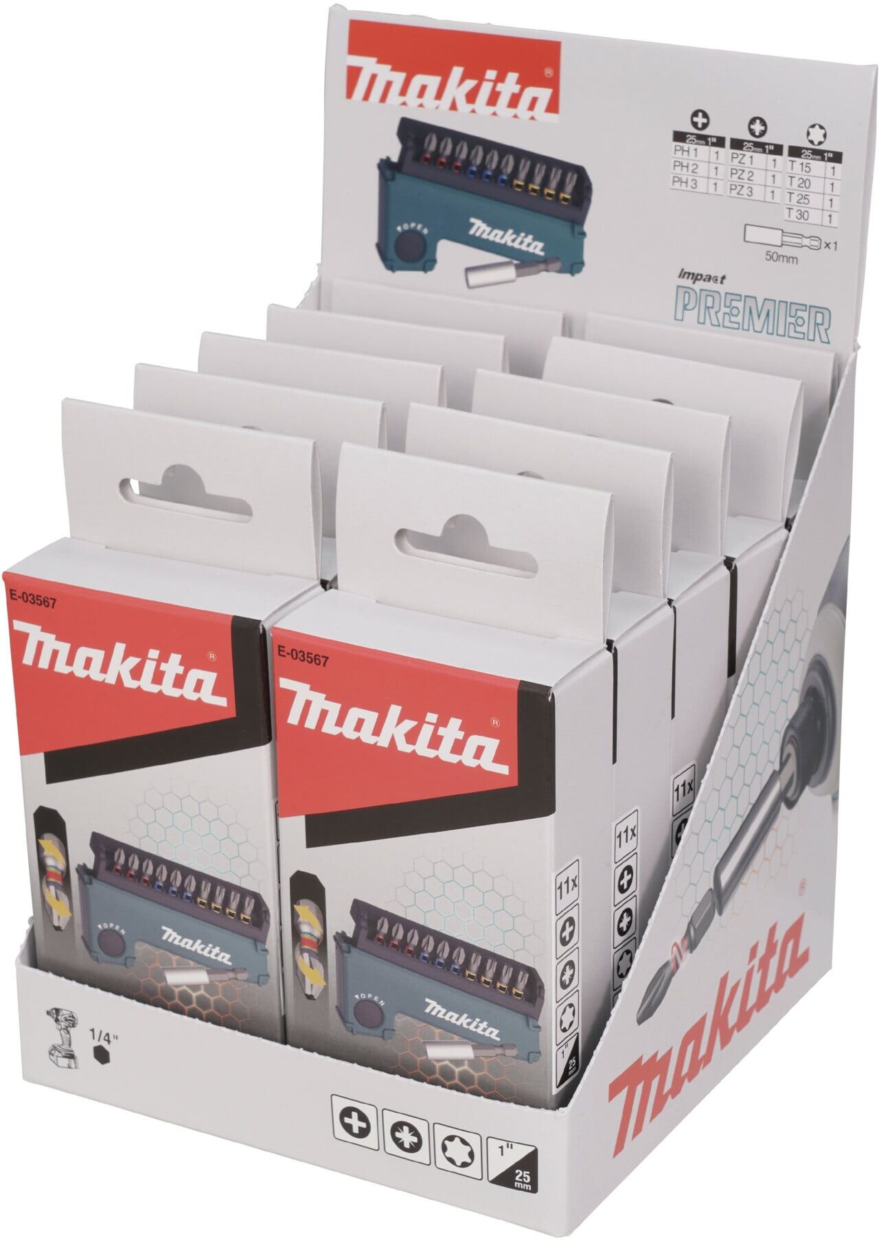 Makita Torsion Bitsets im Thekendisplay Impact Premier 11tlg. (E-03567-10)