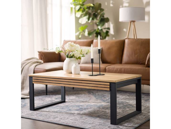 Table basse massive Kelumu type A 115 x 42 x 60cm Marron/Chêne