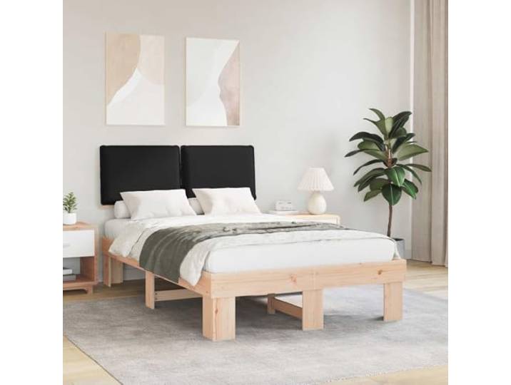 RJPLMFV Bettgestell mit gepolstertem Kopfteil, Schwarz, 120 x 190 cm Massives Kiefernholz, Latten, waschbar, einfache Montage, modernes Design