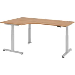 bümö elektrisch höhenverstellbarer Eckschreibtisch Nussbaum 200x120 cm, Gestell in silber - Eckschreibtisch höhenverstellbar mit Memory-Steuerung,
