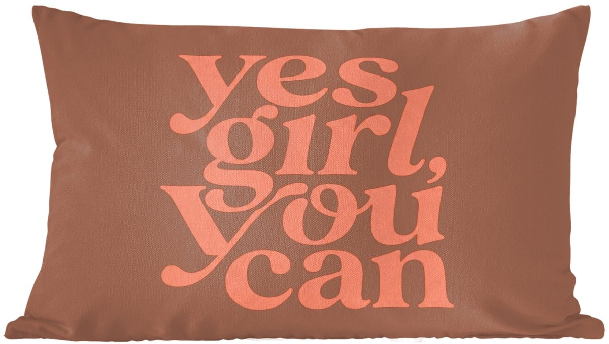 Sierkussen Yes Girl You Can - Oranje en Bruin - 60 x 40 cm