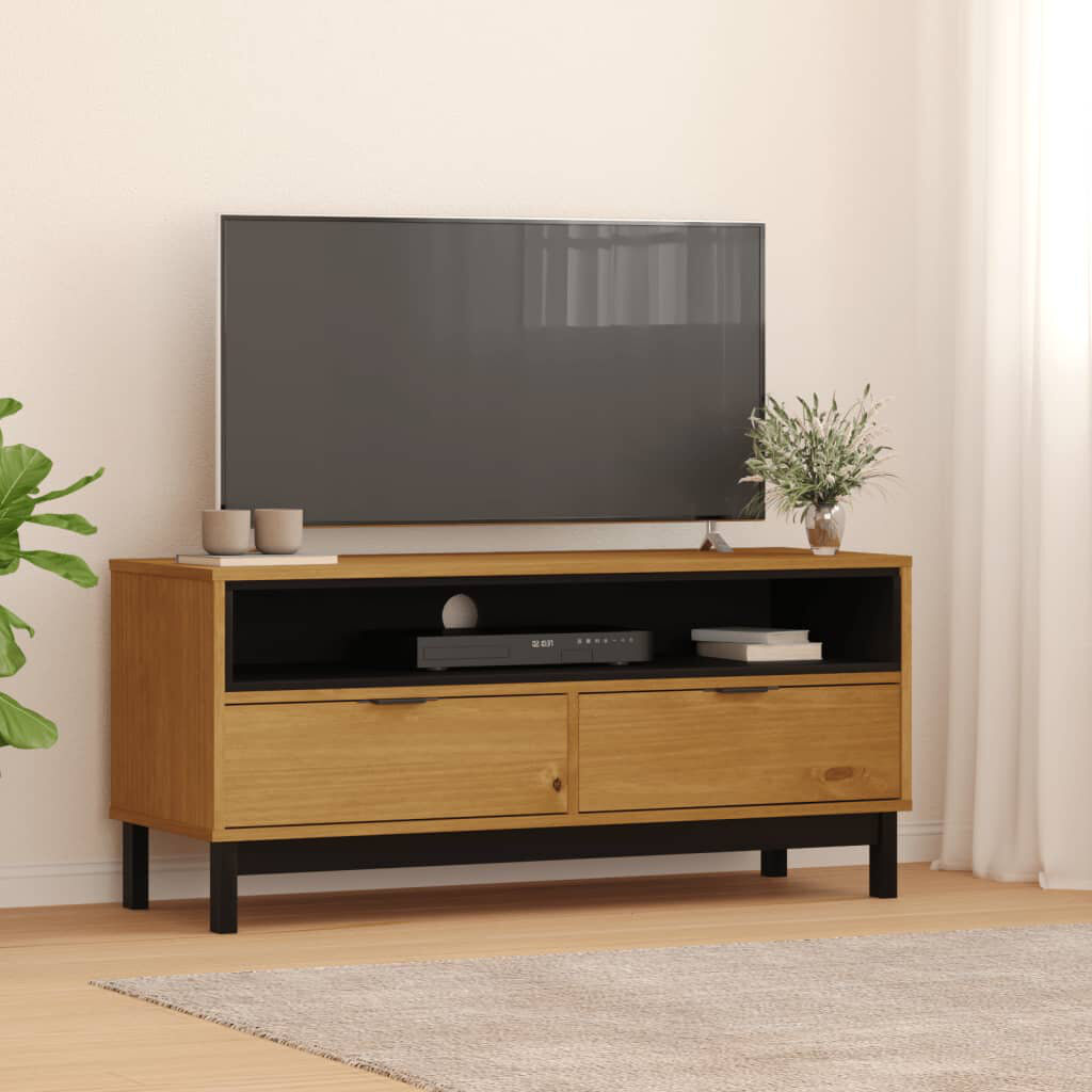 Ebern Designs Malyka TV Cabinet FLAM Solid Wood Pine Brown 49"